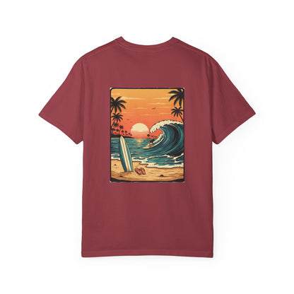 Sunset Surf Scene T-Shirt | Beach Wave Surfboard Tee
