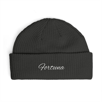 Fortuna Script Cuff Beanie | Embroidered Knit Hat