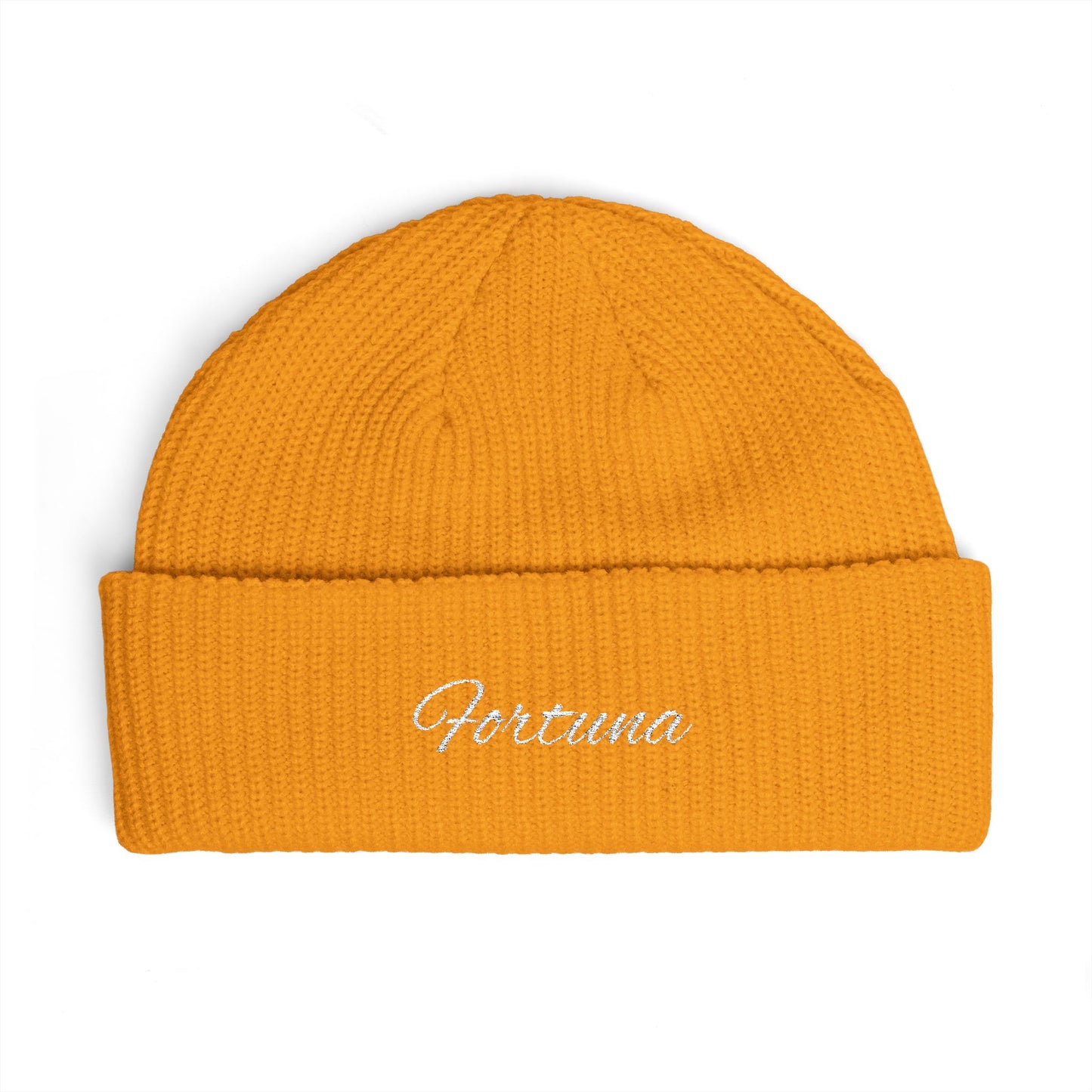 Fortuna Script Cuff Beanie | Embroidered Knit Hat