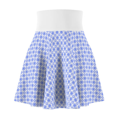 Blue Greek Floral Skater Skirt — Soft Pastel Pattern AOP