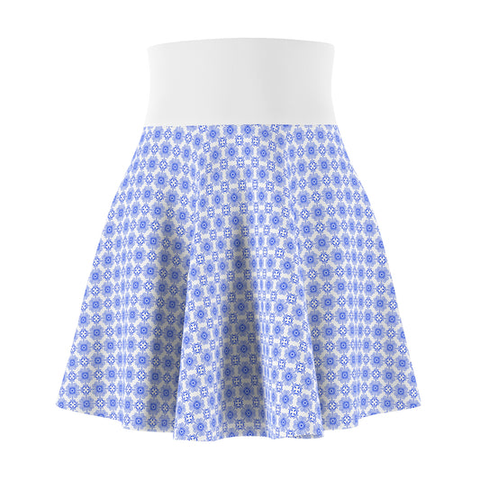 Blue Greek Floral Skater Skirt — Soft Pastel Pattern AOP