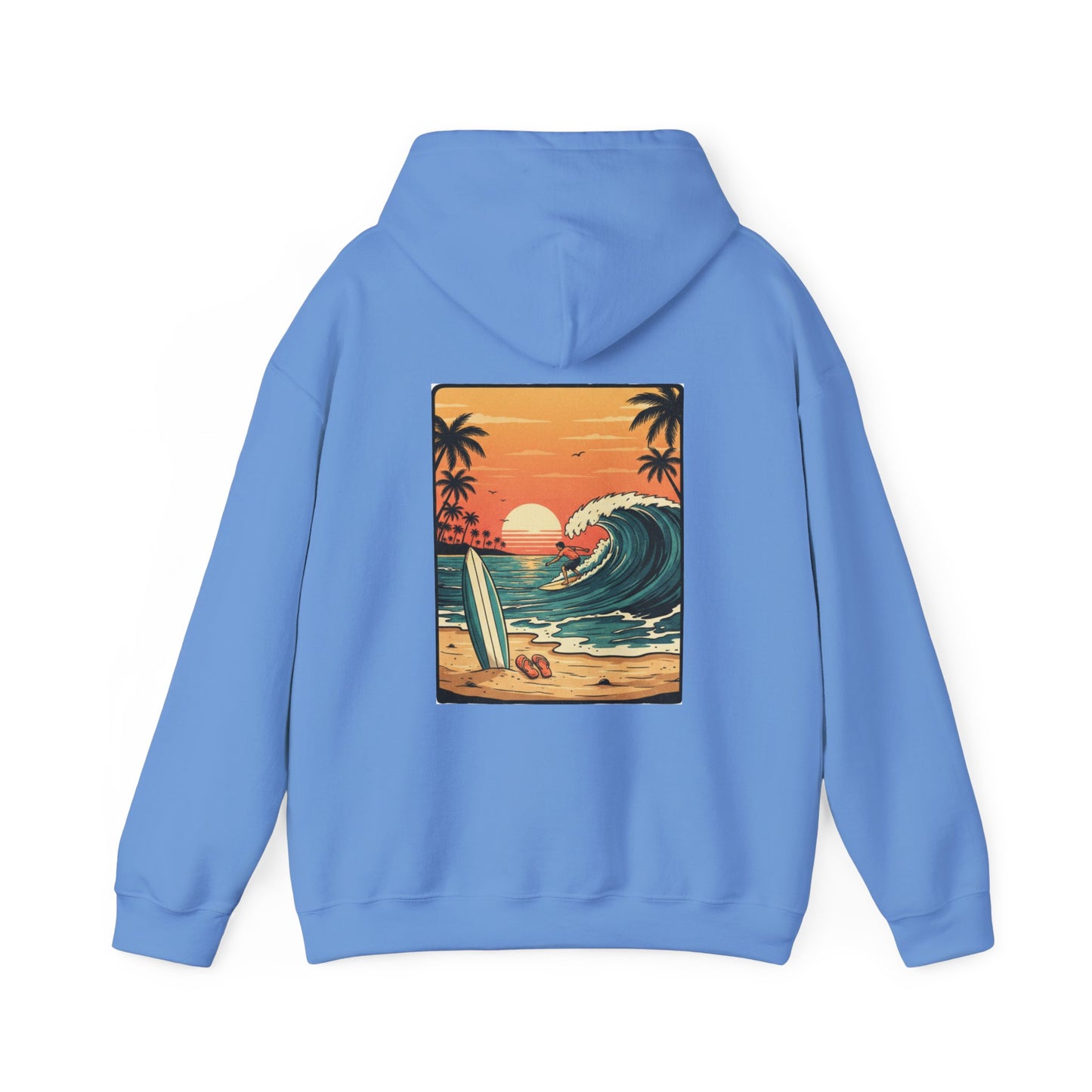 Retro Sunset Surf Scene Hoodie | Beach Wave Palm Trees