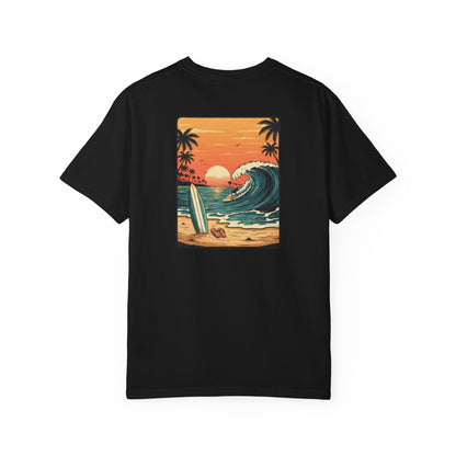 Sunset Surf Scene T-Shirt | Beach Wave Surfboard Tee
