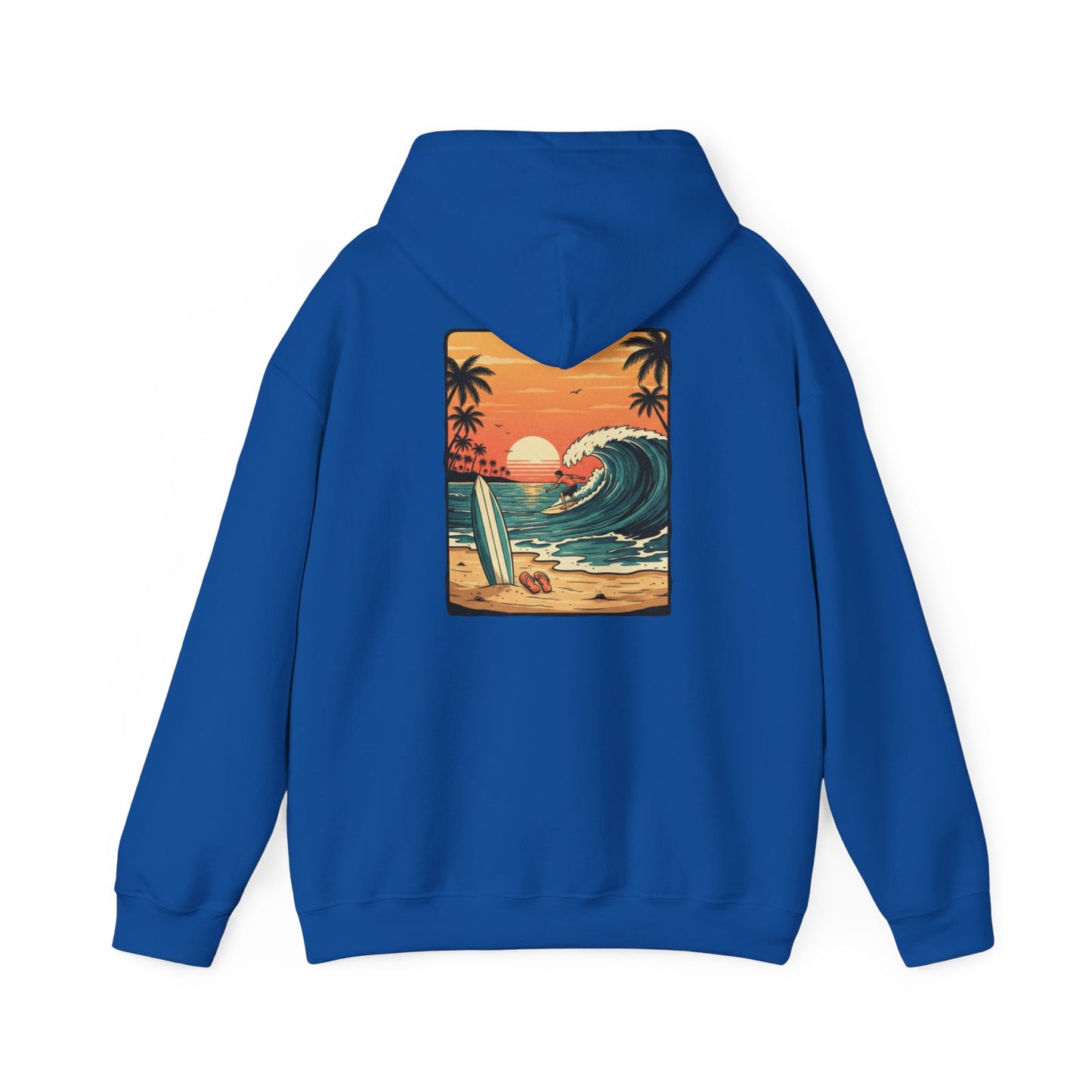 Retro Sunset Surf Scene Hoodie | Beach Wave Palm Trees