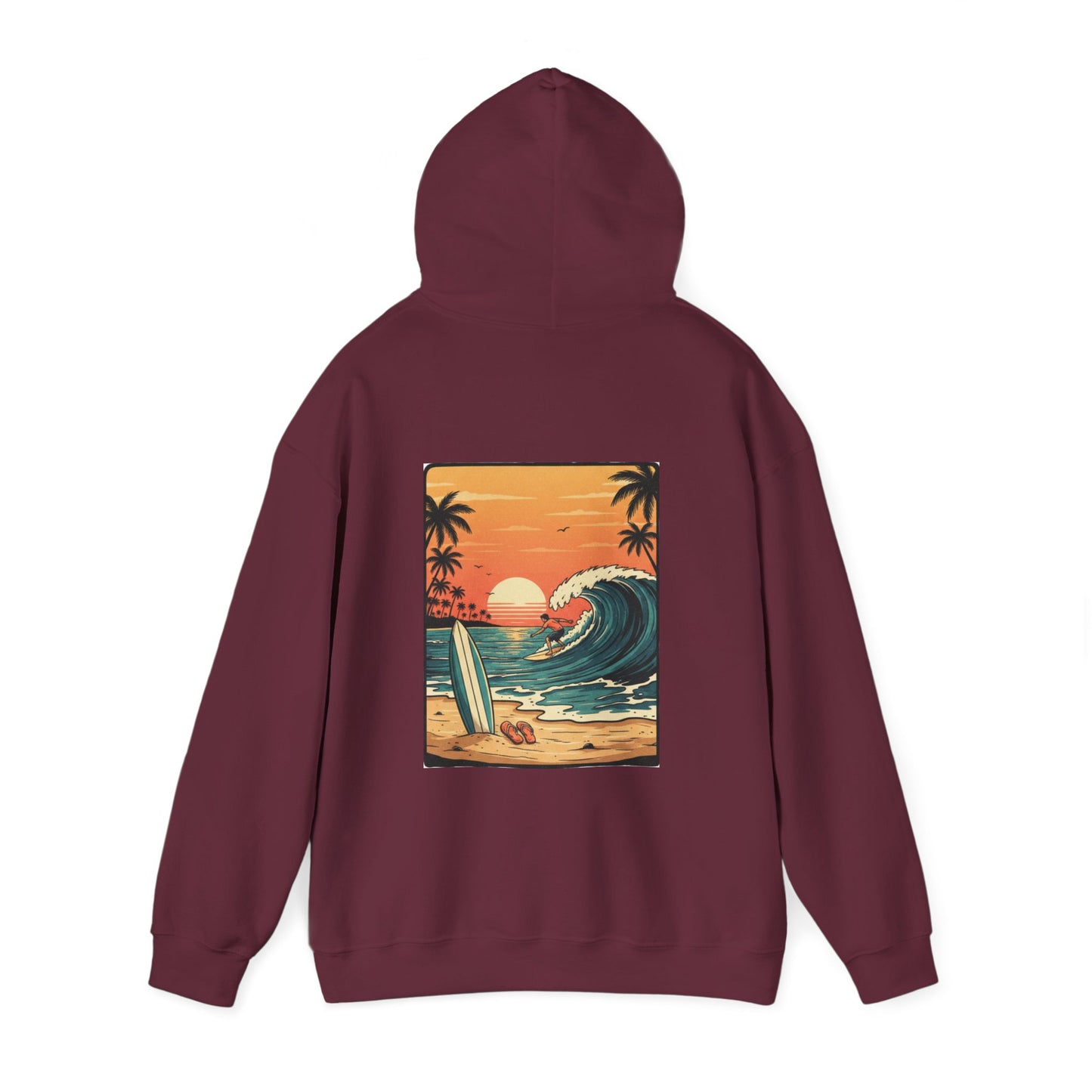 Retro Sunset Surf Scene Hoodie | Beach Wave Palm Trees