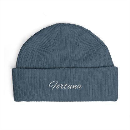 Fortuna Script Cuff Beanie | Embroidered Knit Hat