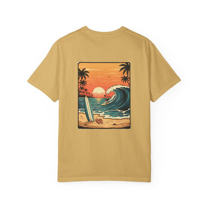 Sunset Surf Scene T-Shirt | Beach Wave Surfboard Tee
