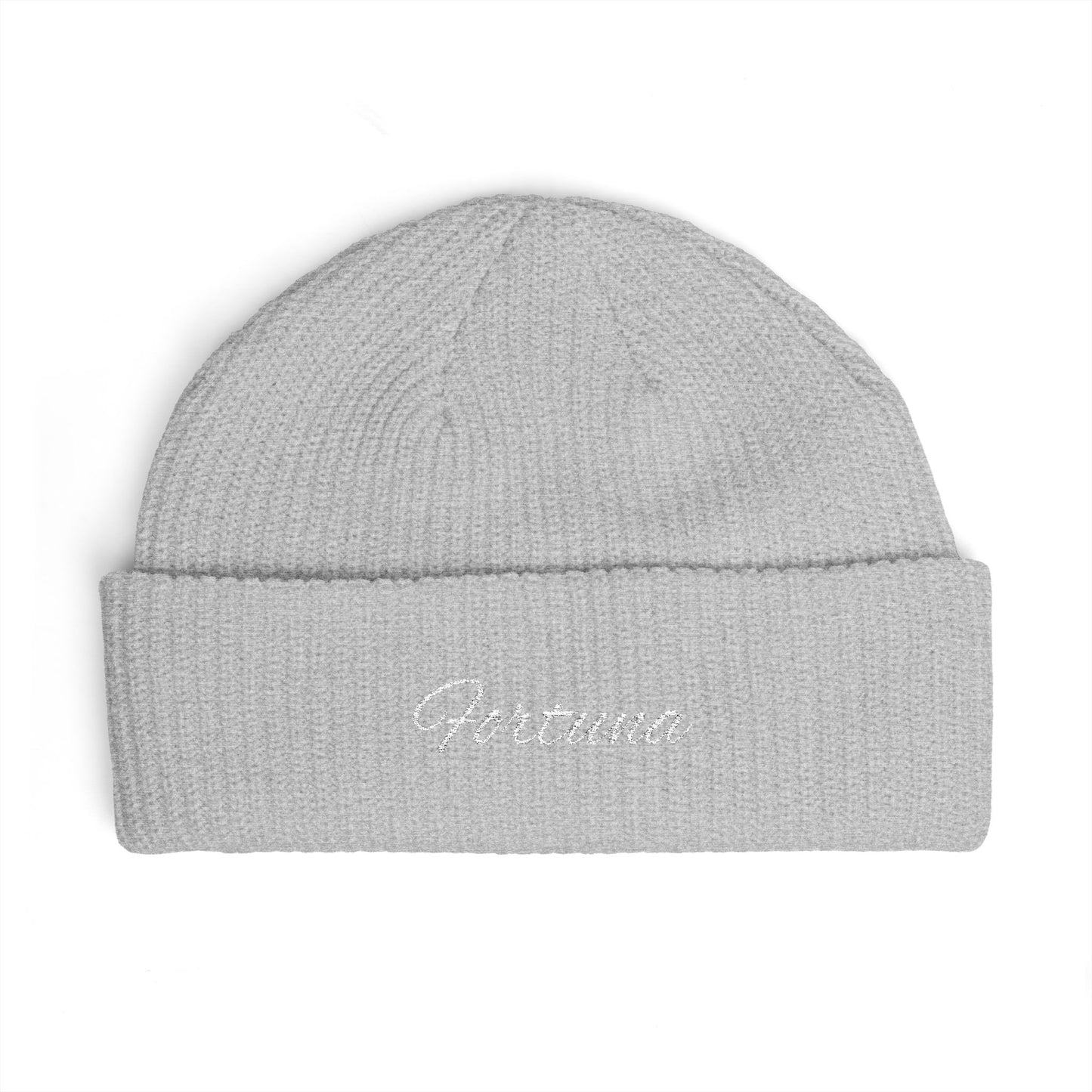 Fortuna Script Cuff Beanie | Embroidered Knit Hat
