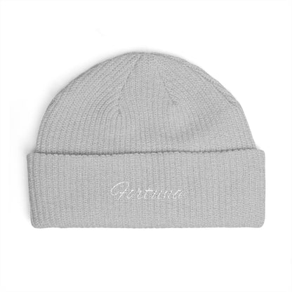 Fortuna Script Cuff Beanie | Embroidered Knit Hat