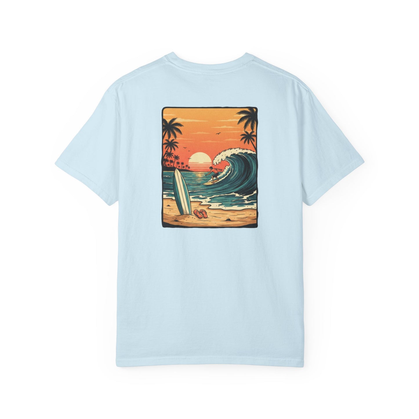 Sunset Surf Scene T-Shirt | Beach Wave Surfboard Tee