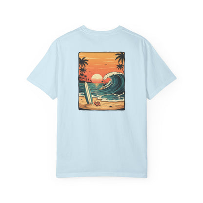 Sunset Surf Scene T-Shirt | Beach Wave Surfboard Tee