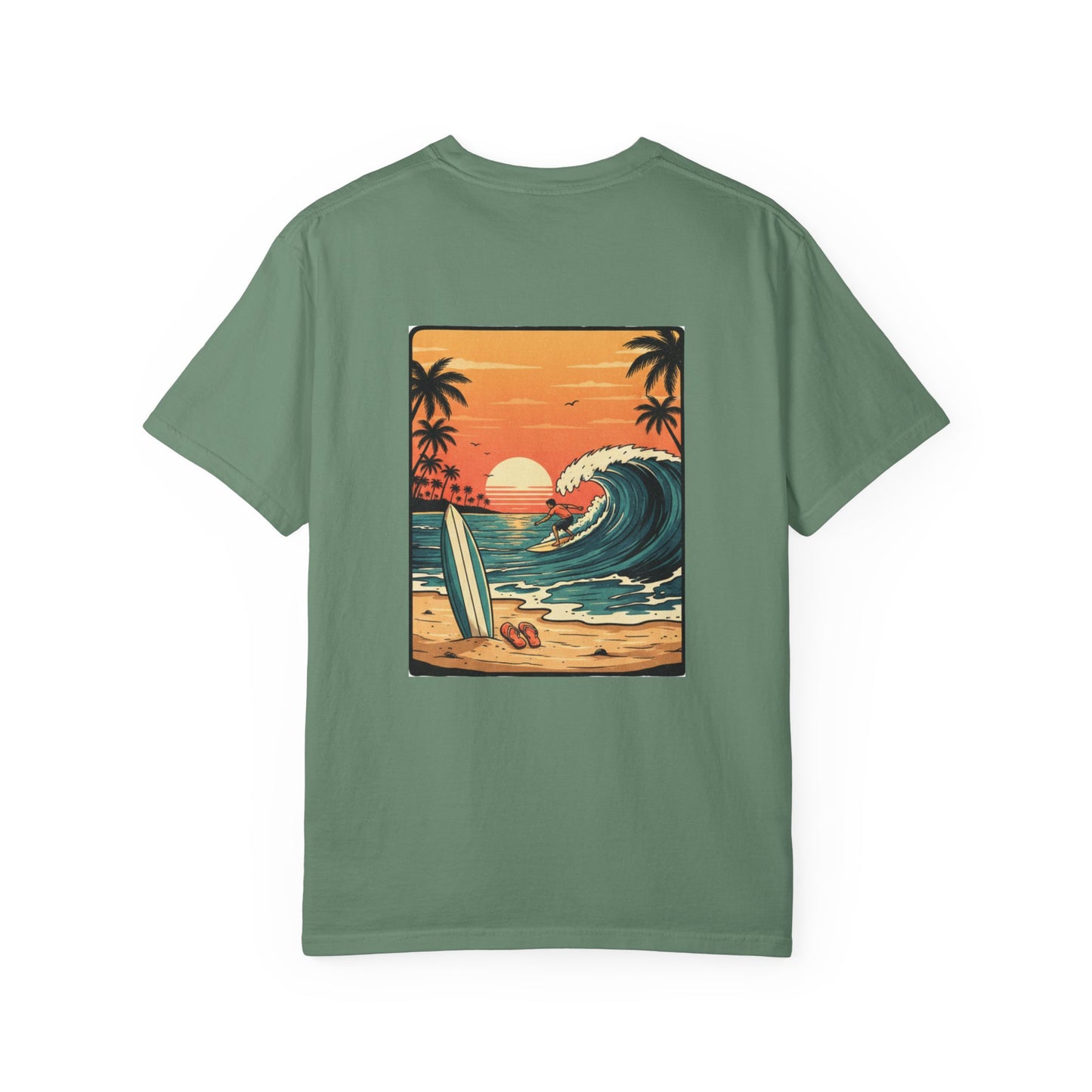 Sunset Surf Scene T-Shirt | Beach Wave Surfboard Tee