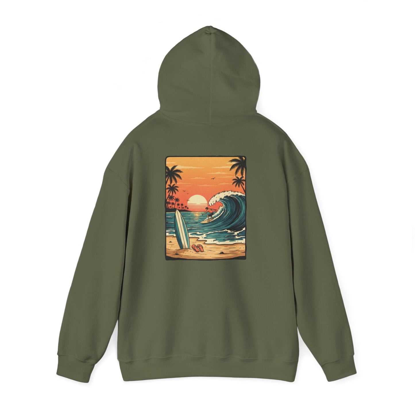 Retro Sunset Surf Scene Hoodie | Beach Wave Palm Trees