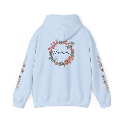 Fortuna floral wreath Hoodie | rose sleeve botanical design