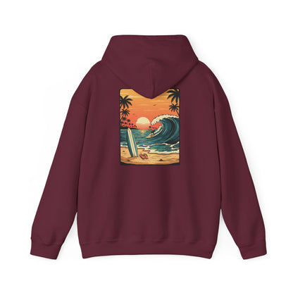 Retro Sunset Surf Scene Hoodie | Beach Wave Palm Trees