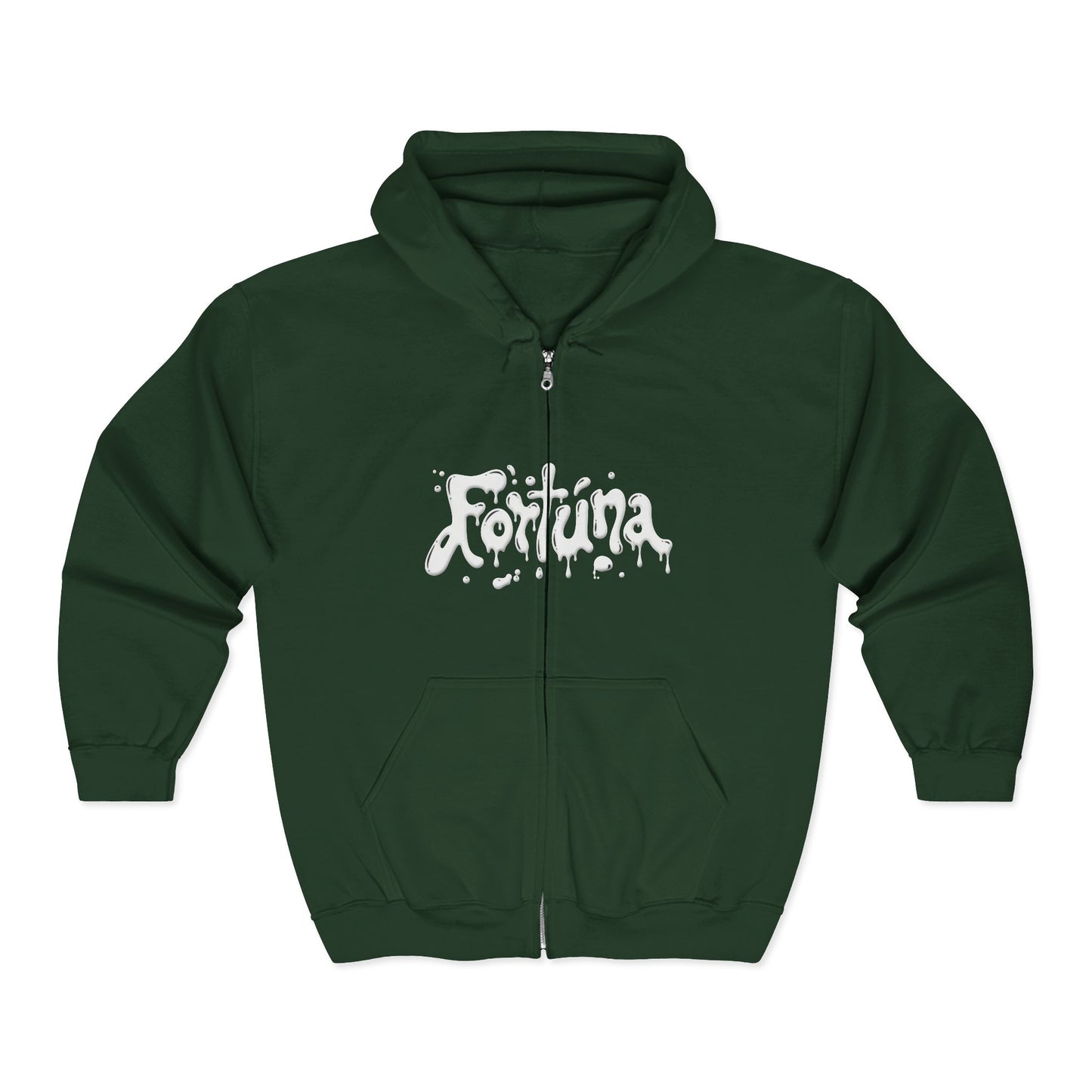 Fortuna Drip Zip Hoodie — Liquid Script Full-Zip Hoodie