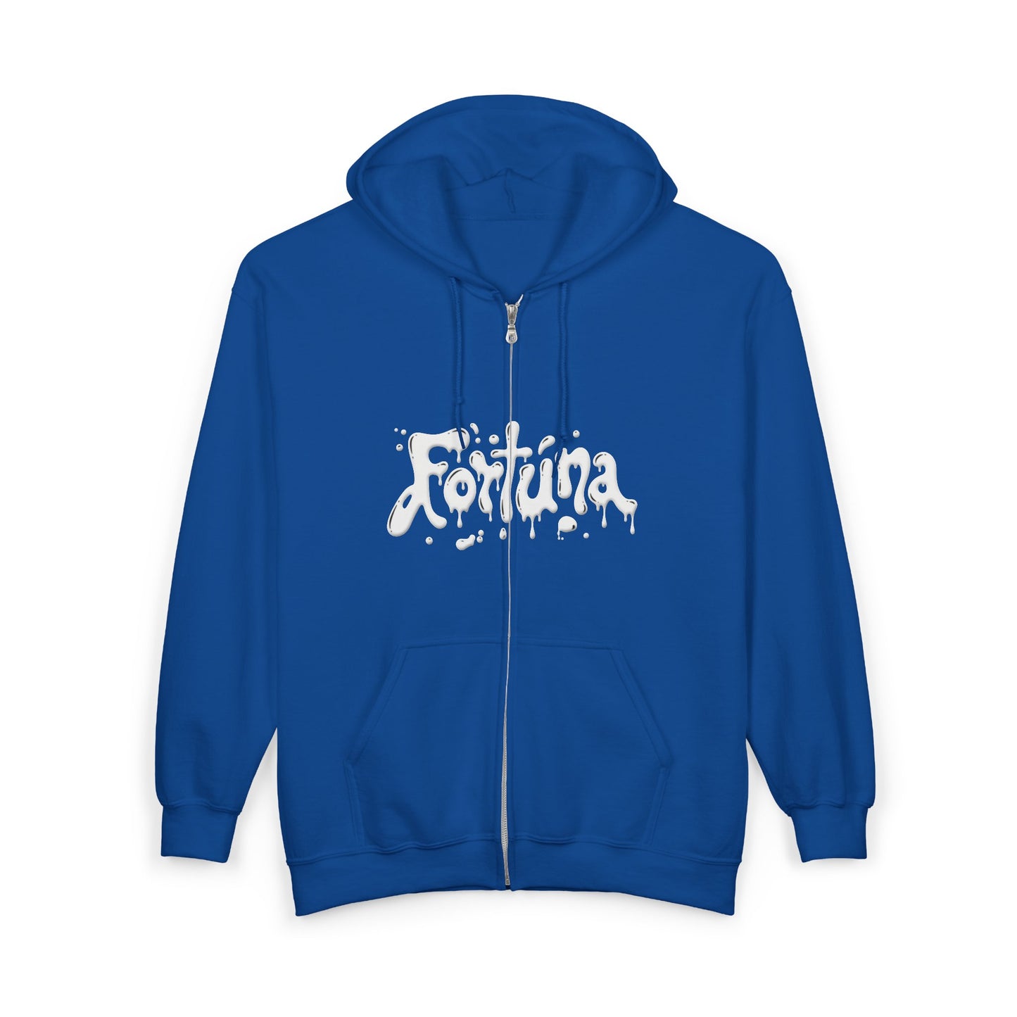 Fortuna Drip Zip Hoodie — Liquid Script Full-Zip Hoodie