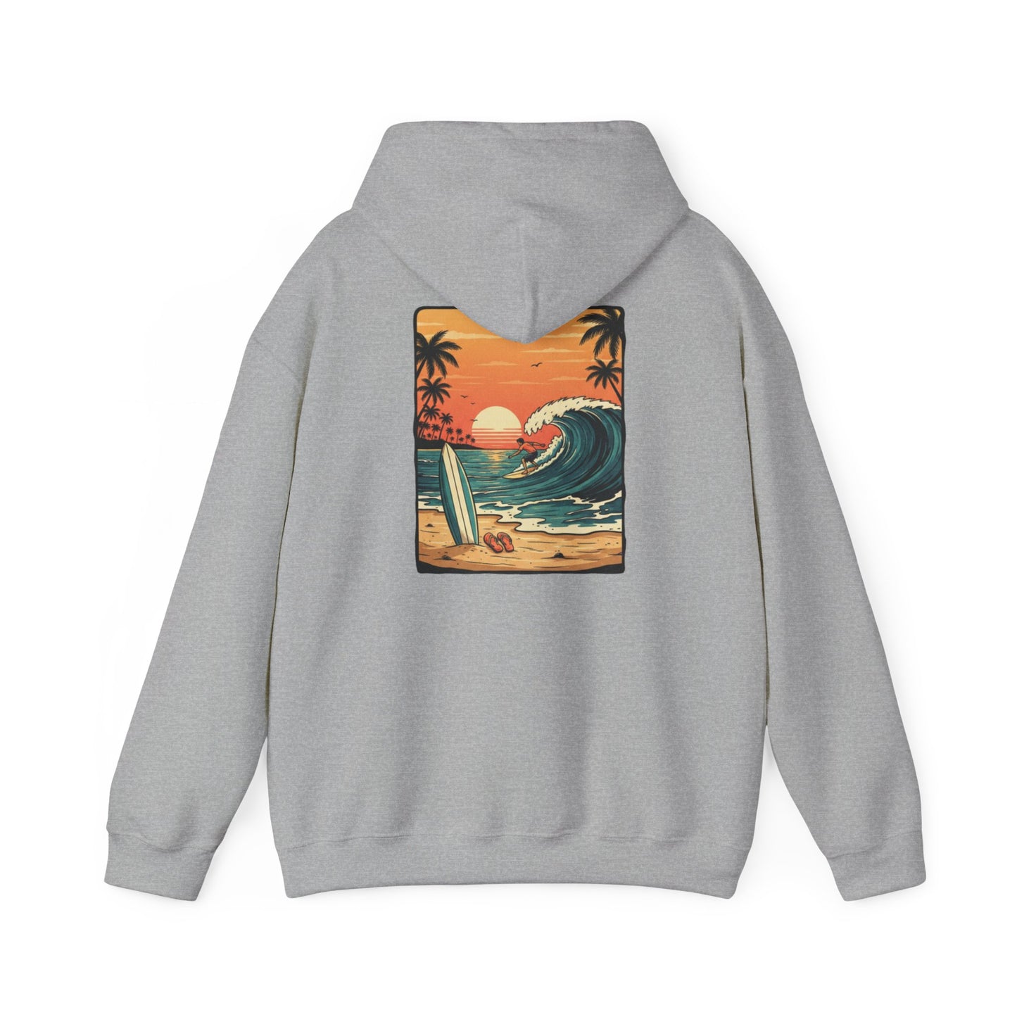 Retro Sunset Surf Scene Hoodie | Beach Wave Palm Trees