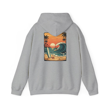 Retro Sunset Surf Scene Hoodie | Beach Wave Palm Trees
