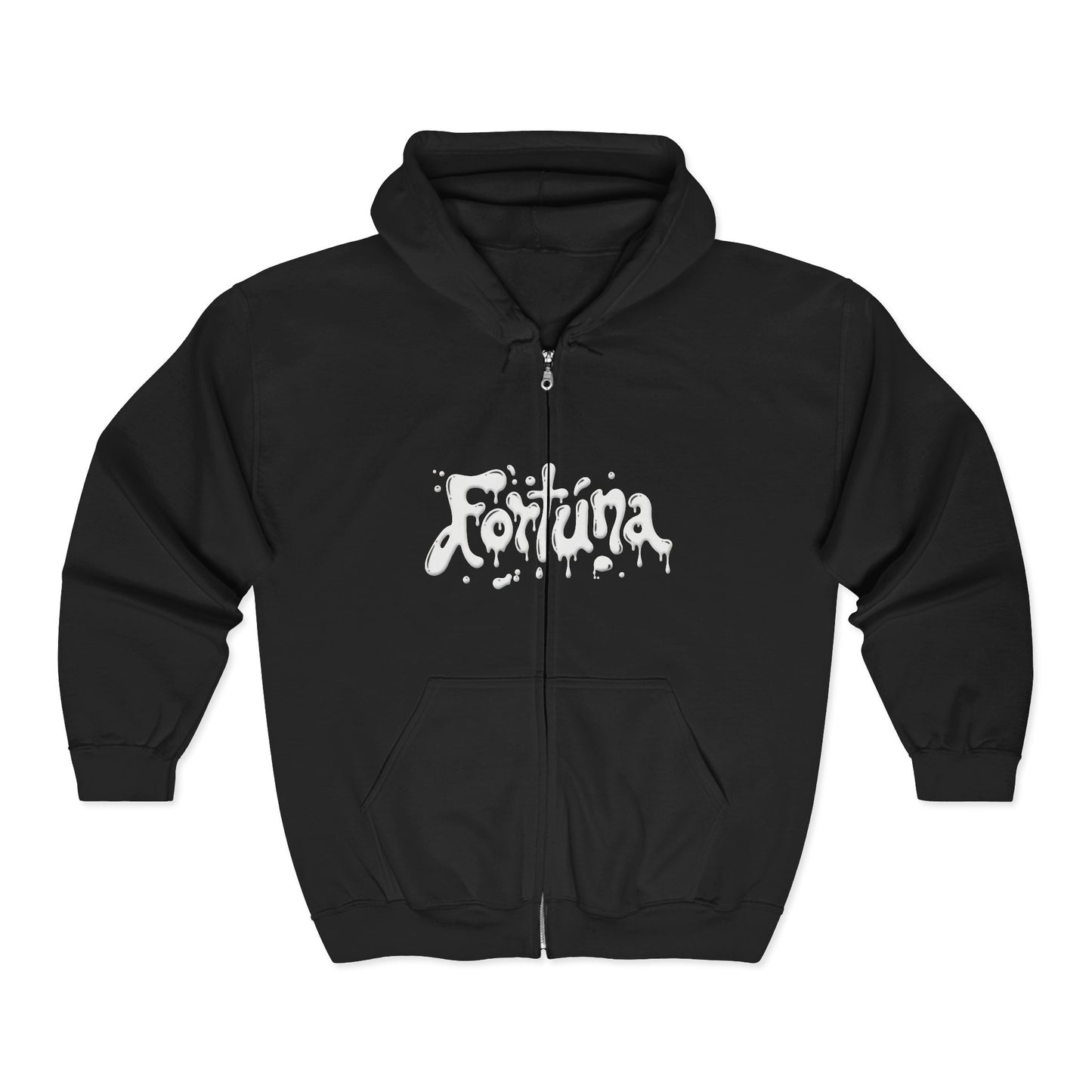 Fortuna Drip Zip Hoodie — Liquid Script Full-Zip Hoodie