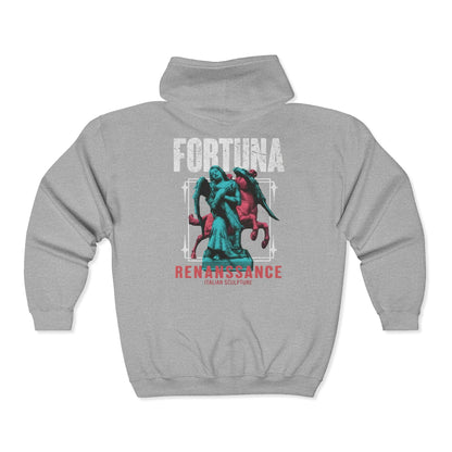 Fortuna Renaissance Graphic Zip Hoodie — Vintage Statue Streetwear