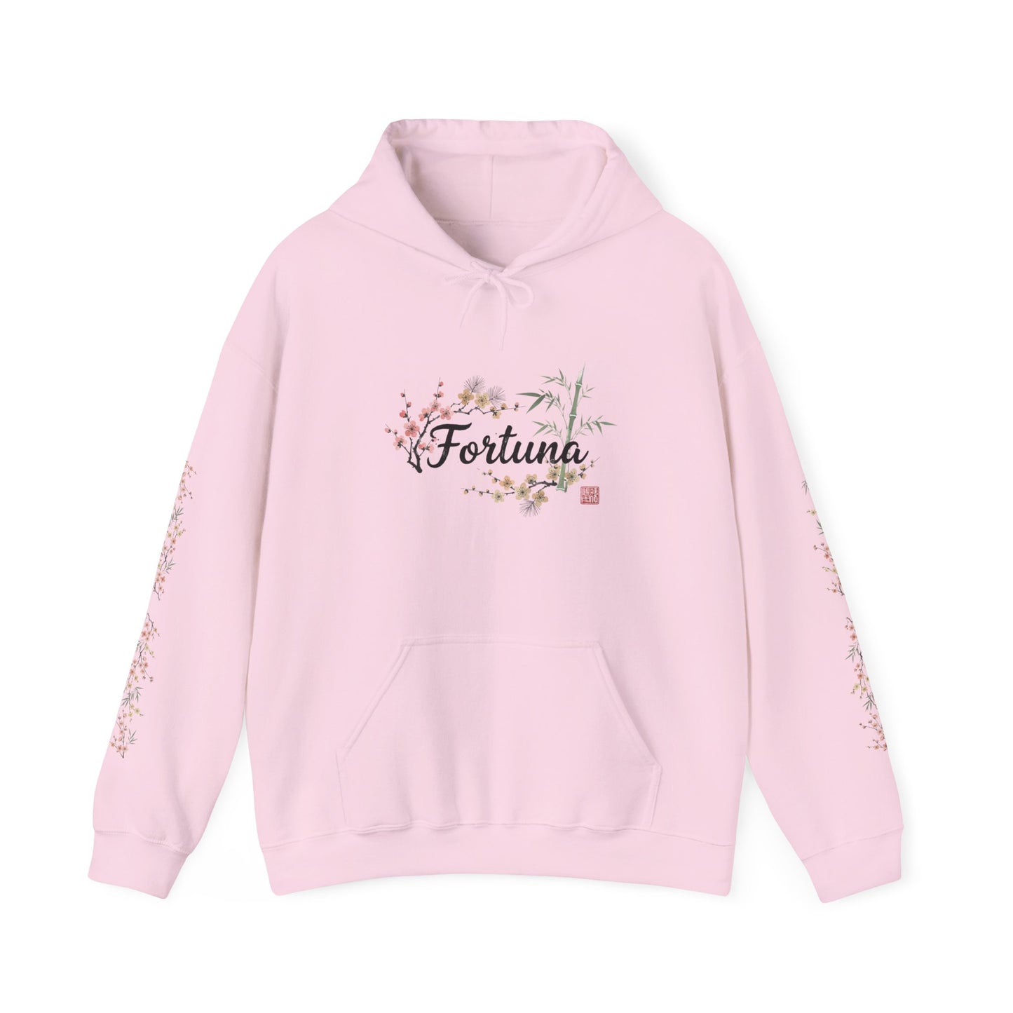Fortuna hoodie | botanical lettering, sleeve florals