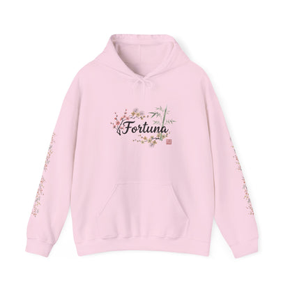 Fortuna hoodie | botanical lettering, sleeve florals
