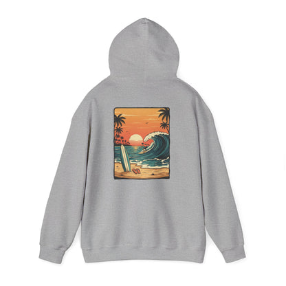 Retro Sunset Surf Scene Hoodie | Beach Wave Palm Trees