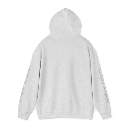 Fortuna hoodie | botanical lettering, sleeve florals