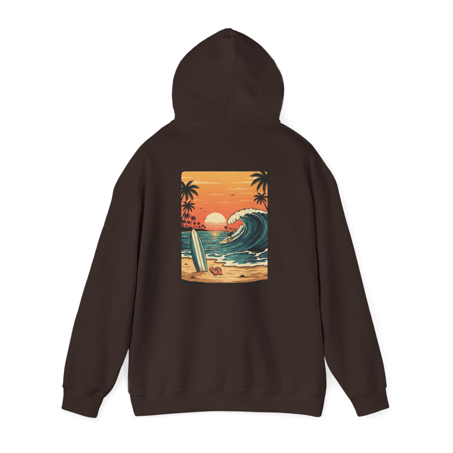 Retro Sunset Surf Scene Hoodie | Beach Wave Palm Trees
