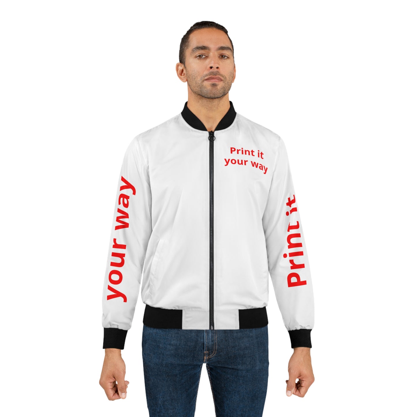 Bomber Jacket — "Print it your way" White Custom Graphic