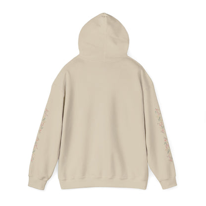 Fortuna hoodie | botanical lettering, sleeve florals