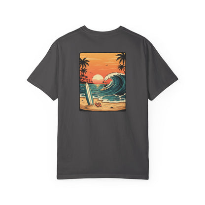 Sunset Surf Scene T-Shirt | Beach Wave Surfboard Tee