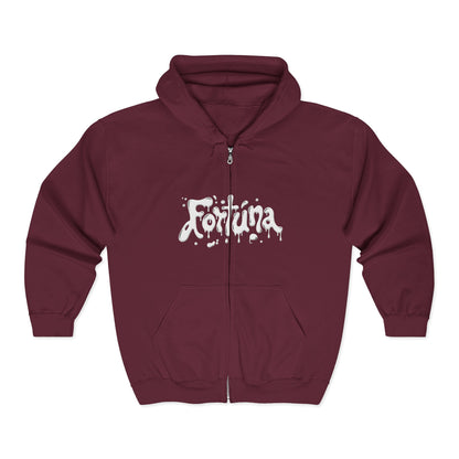 Fortuna Drip Zip Hoodie — Liquid Script Full-Zip Hoodie