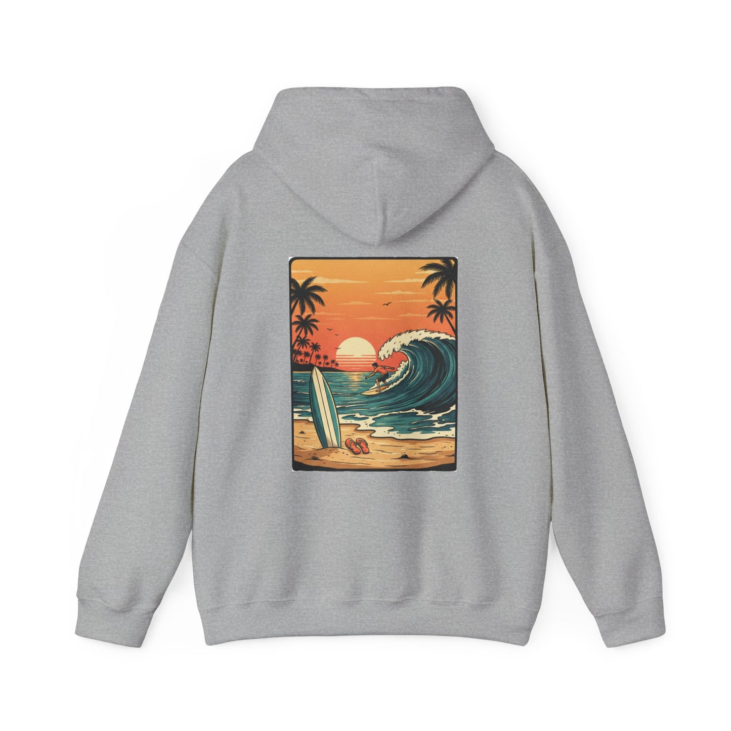 Retro Sunset Surf Scene Hoodie | Beach Wave Palm Trees