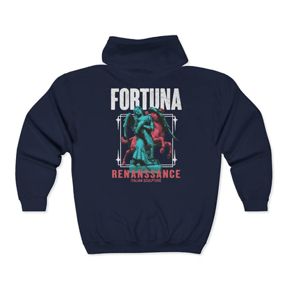 Fortuna Renaissance Graphic Zip Hoodie — Vintage Statue Streetwear