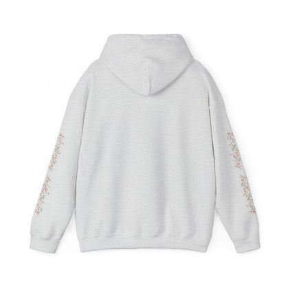 Fortuna hoodie | botanical lettering, sleeve florals
