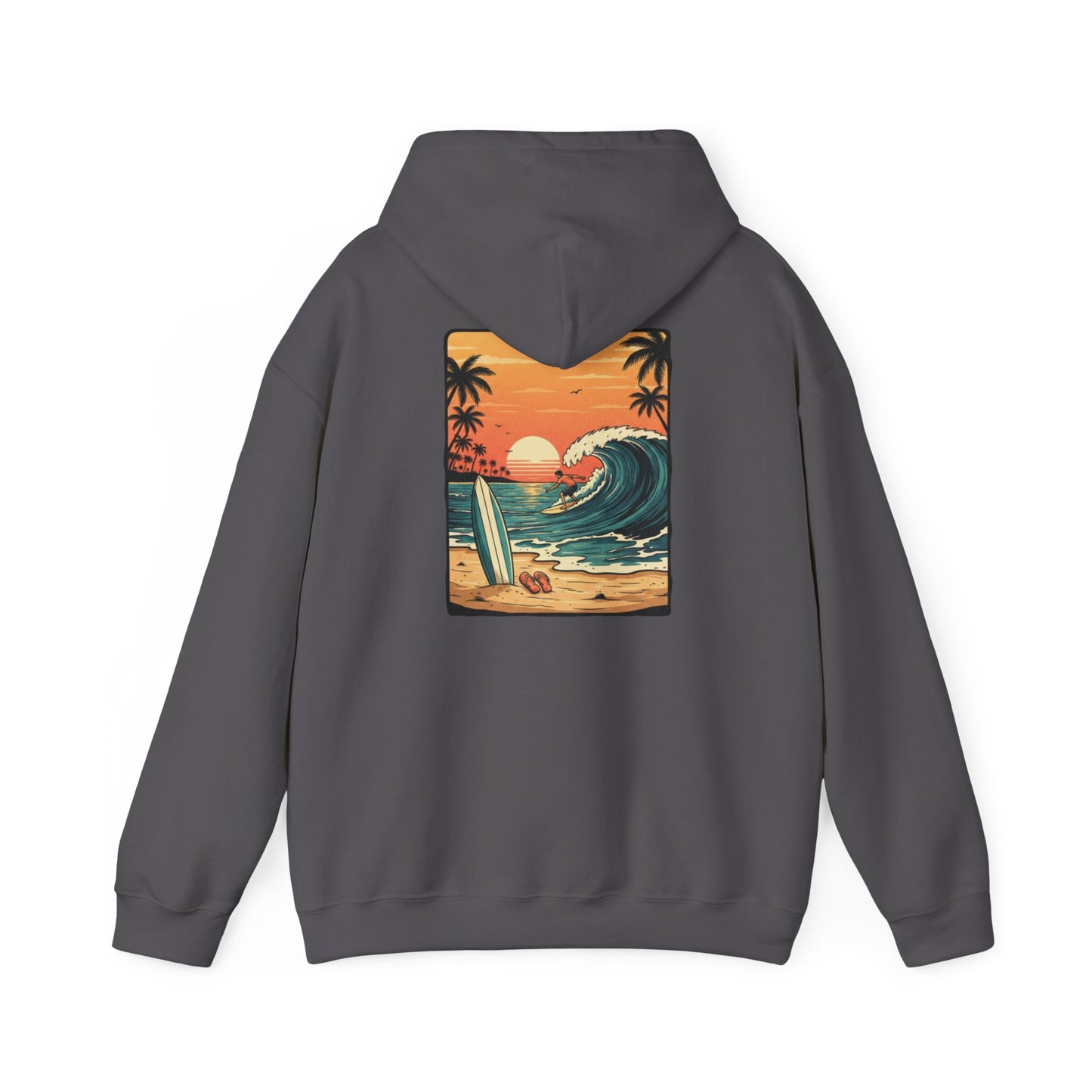 Retro Sunset Surf Scene Hoodie | Beach Wave Palm Trees