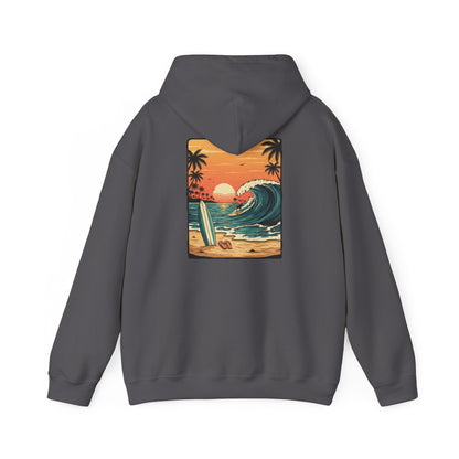 Retro Sunset Surf Scene Hoodie | Beach Wave Palm Trees