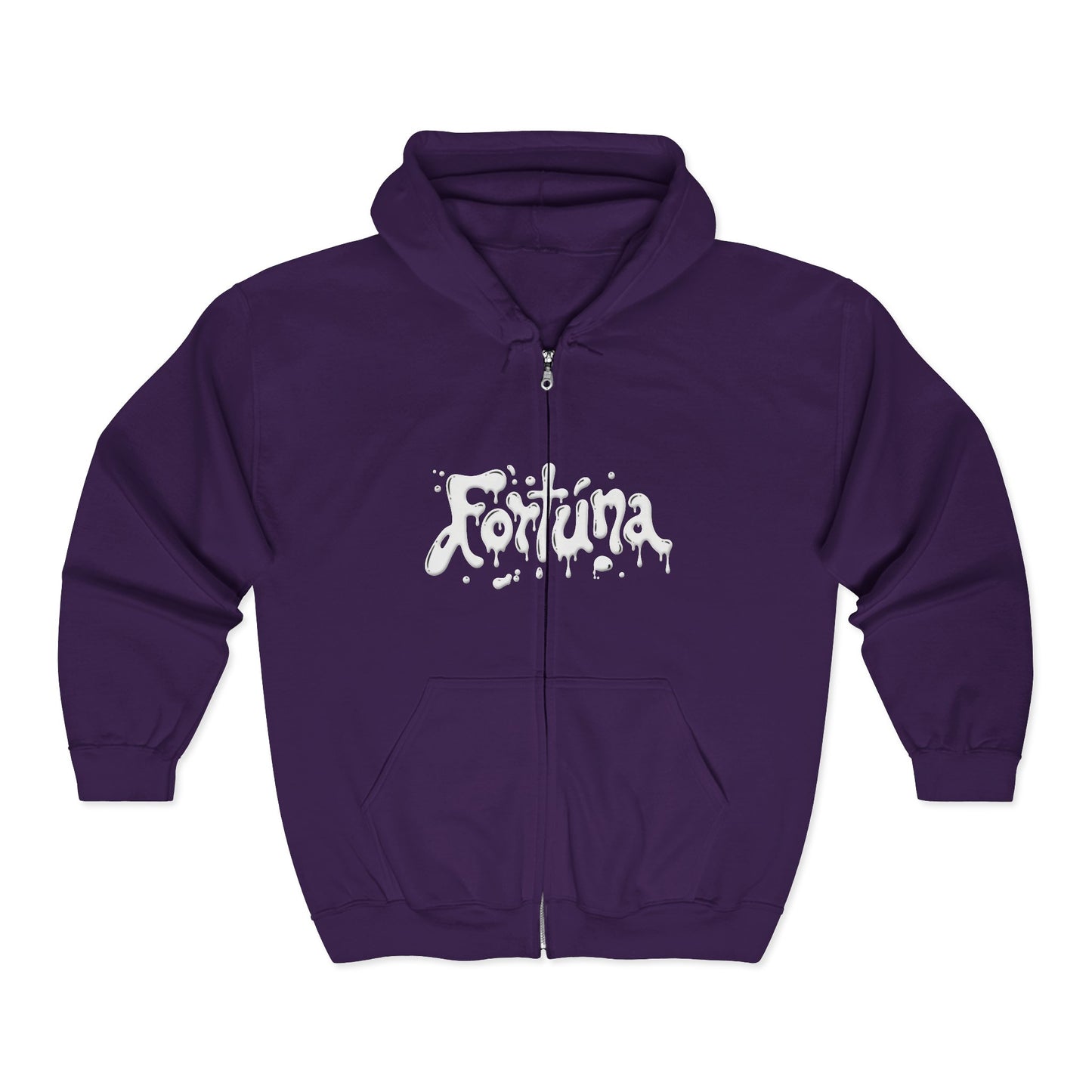 Fortuna Drip Zip Hoodie — Liquid Script Full-Zip Hoodie