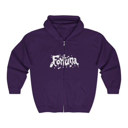 Fortuna Drip Zip Hoodie — Liquid Script Full-Zip Hoodie