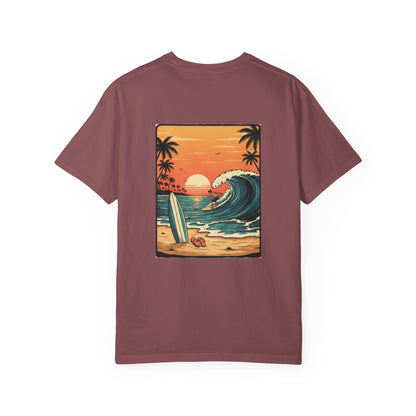 Sunset Surf Scene T-Shirt | Beach Wave Surfboard Tee