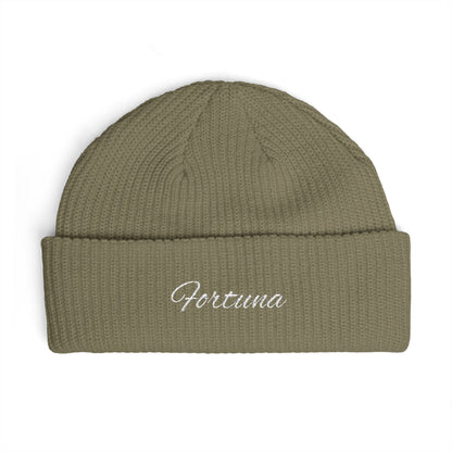 Fortuna Script Cuff Beanie | Embroidered Knit Hat