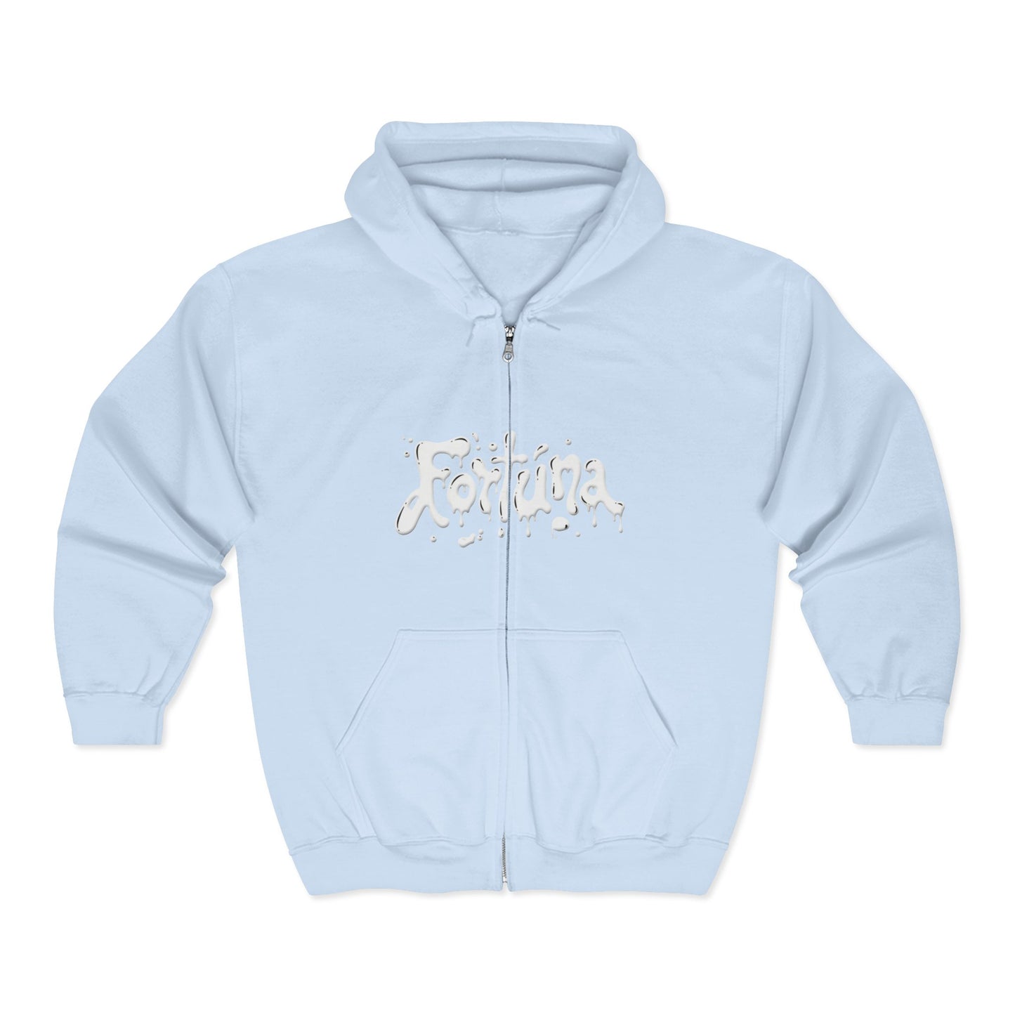 Fortuna Drip Zip Hoodie — Liquid Script Full-Zip Hoodie