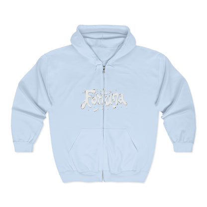 Fortuna Drip Zip Hoodie — Liquid Script Full-Zip Hoodie