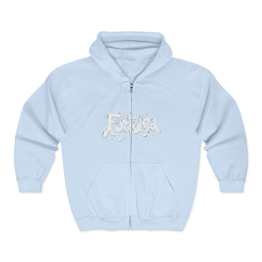 Fortuna Drip Zip Hoodie — Liquid Script Full-Zip Hoodie