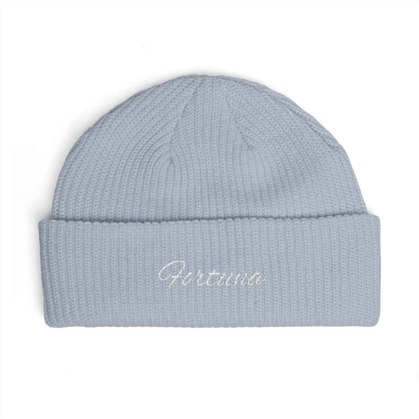Fortuna Script Cuff Beanie | Embroidered Knit Hat