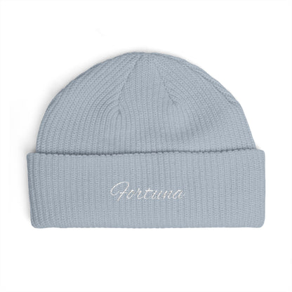Fortuna Script Cuff Beanie | Embroidered Knit Hat