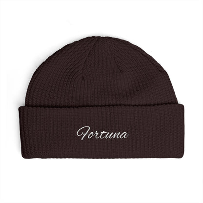 Fortuna Script Cuff Beanie | Embroidered Knit Hat