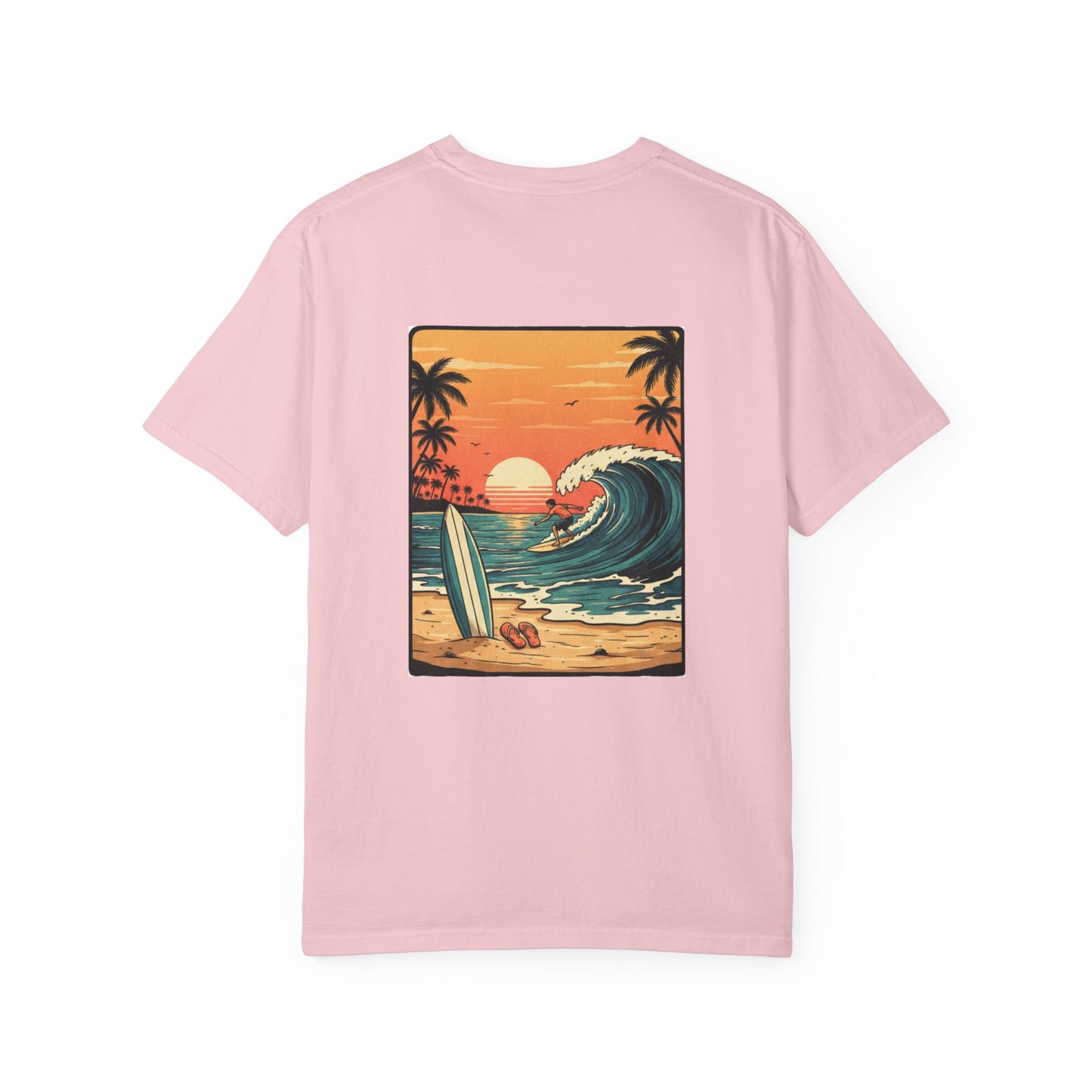 Sunset Surf Scene T-shirt | Retro Beach Wave Illustration